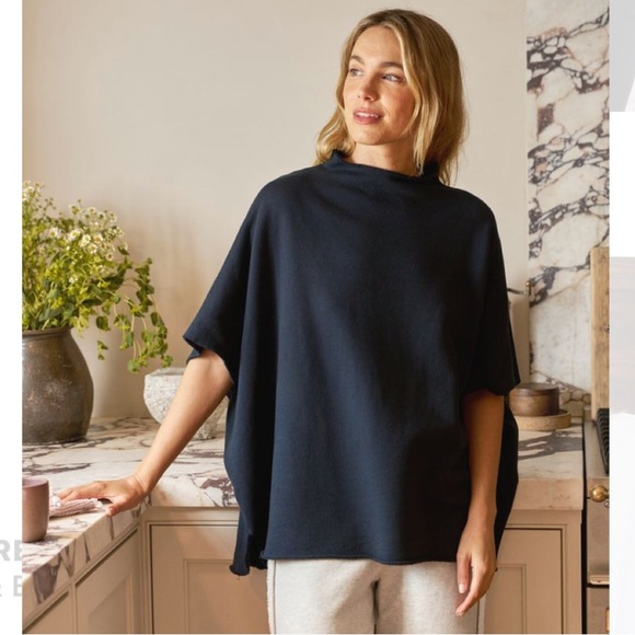 Frank & Eileen Tops - Frank & Eileen Audrey Funnel Neck Cotton Capelet Sweatshirt Size: OS Black